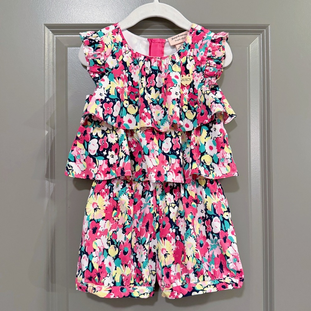 Juicy Couture Girls Floral Pink Ruffle Romper Size 3T